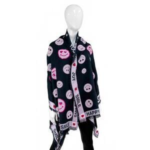 NEW MITCHIE'S MATCHINGS happy face scarf in black/pink